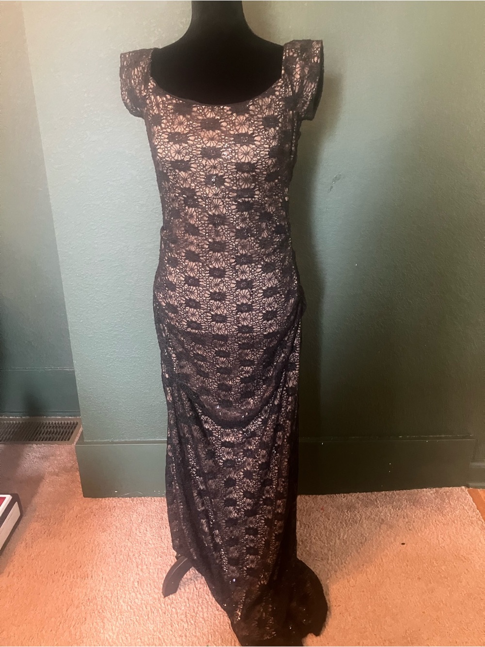 Alex Evenings Black Lace Maxi Gown with Nude Lining homecoming